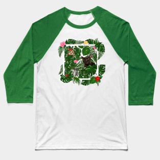 Tropical Jungle Cats and Kitties With Flowers Baseball T-Shirt